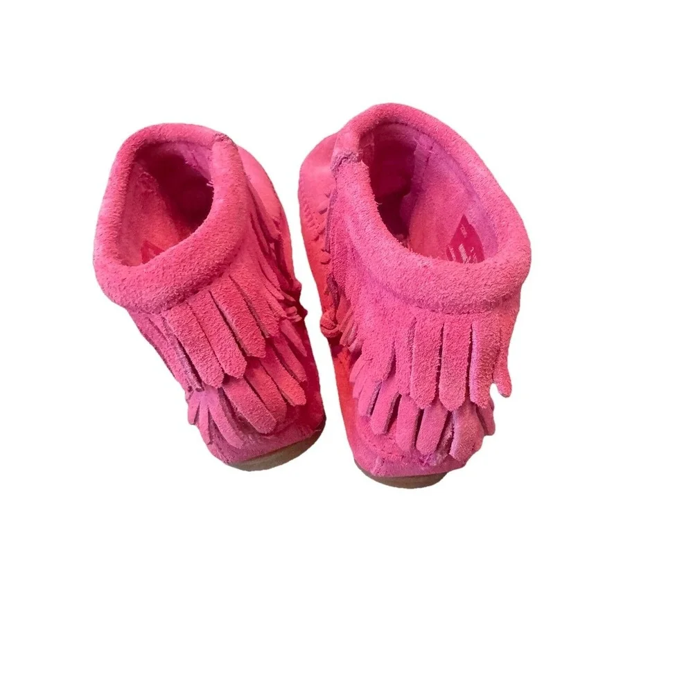 Minnetonka Pink Double Fringe Leather Ankle Boot Girl's Size 2 New w/o Box‎